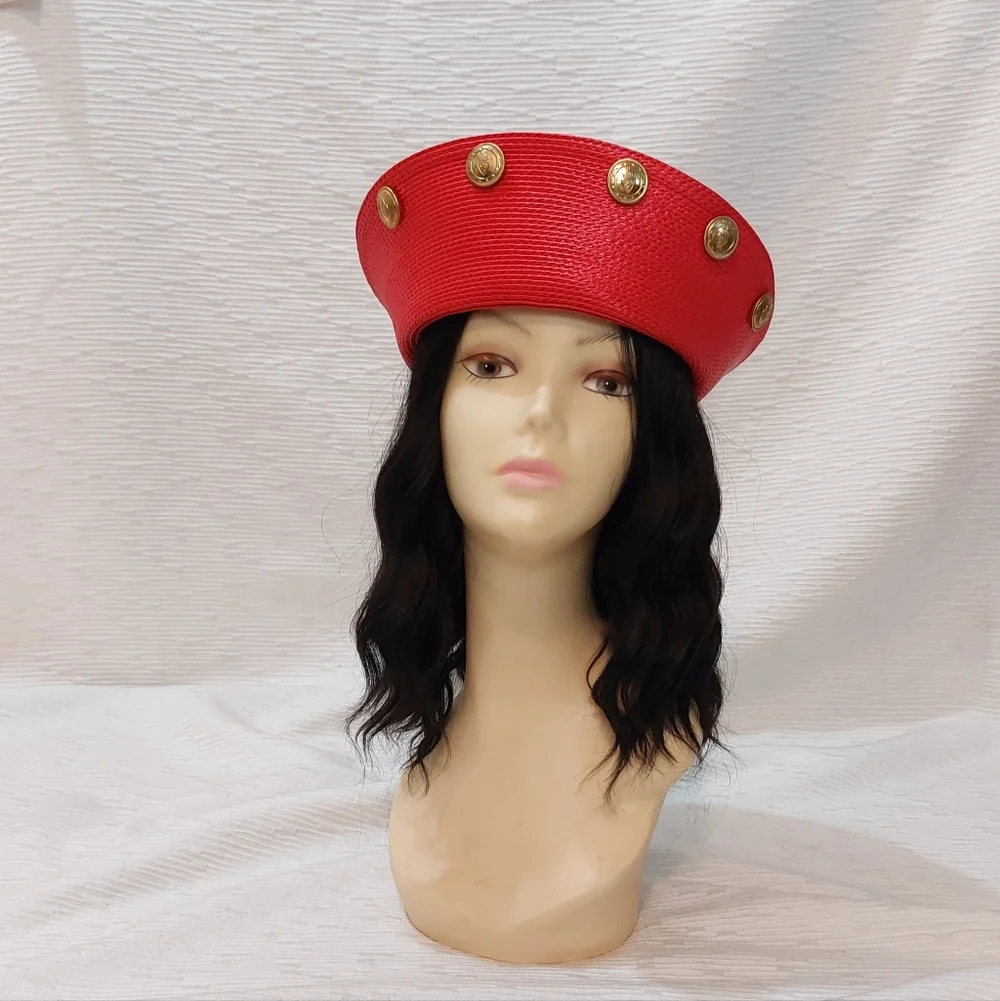 Vintage Red Beret with Gold Medallion Accents - Women Accessories - Picture 3 of 14